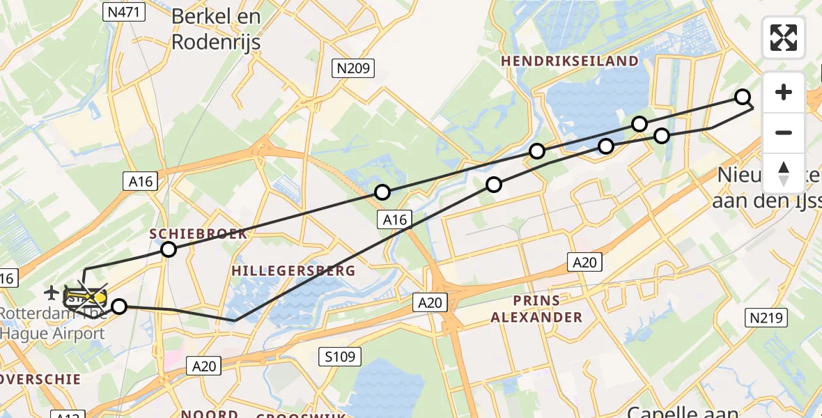 Routekaart van de vlucht: Lifeliner 2 naar Rotterdam The Hague Airport, Brandenburgbaan