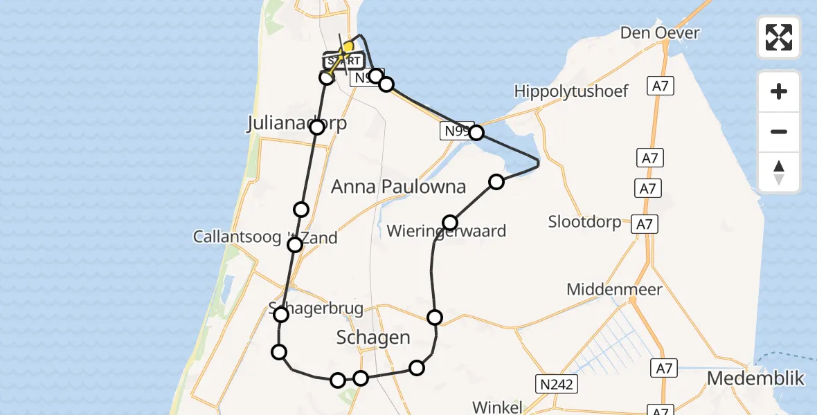 Routekaart van de vlucht: Kustwachthelikopter naar Vliegveld De Kooy, Luchthavenweg