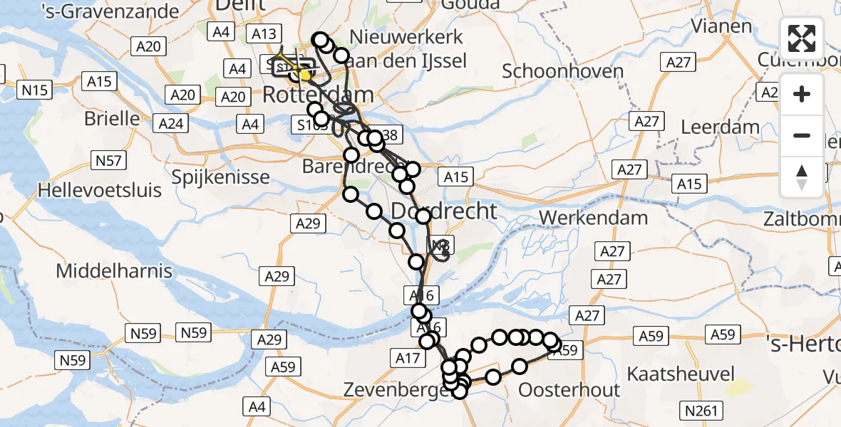 Routekaart van de vlucht: Politiehelikopter naar Rotterdam The Hague Airport, Fairoaksbaan