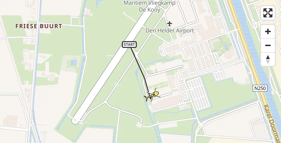 Routekaart van de vlucht: Kustwachthelikopter naar Vliegveld De Kooy, Luchthavenweg