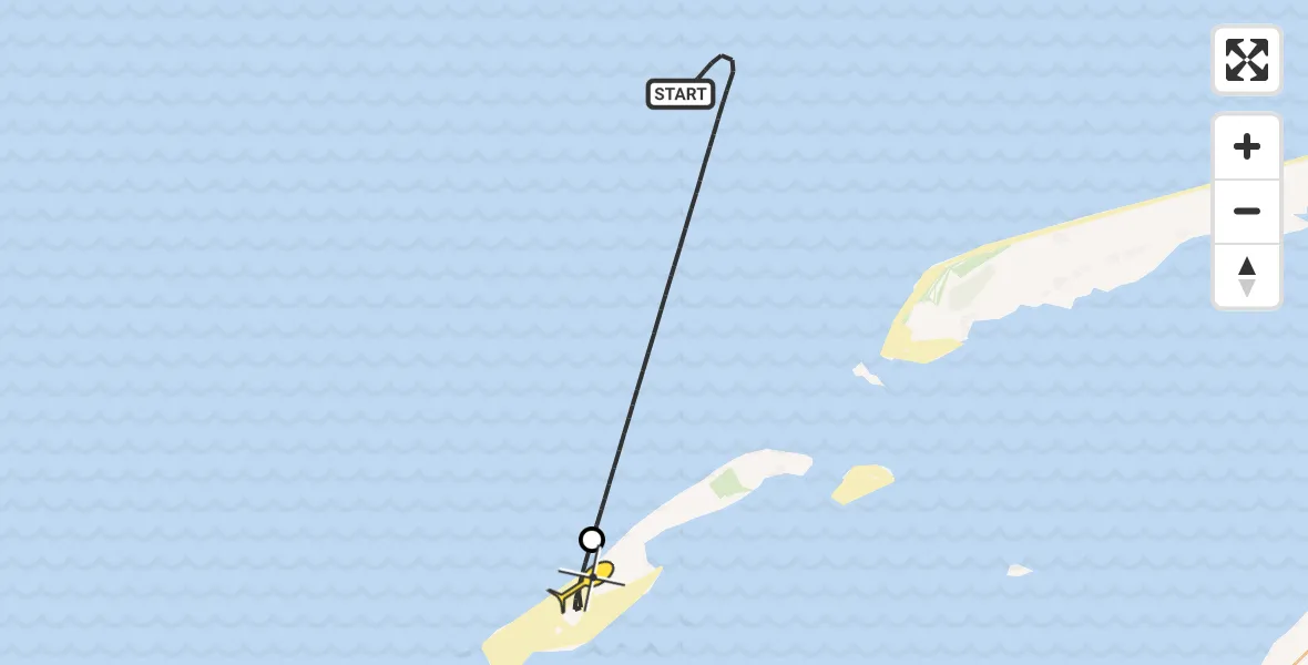 Routekaart van de vlucht: Kustwachthelikopter naar Vlieland, Vliehors