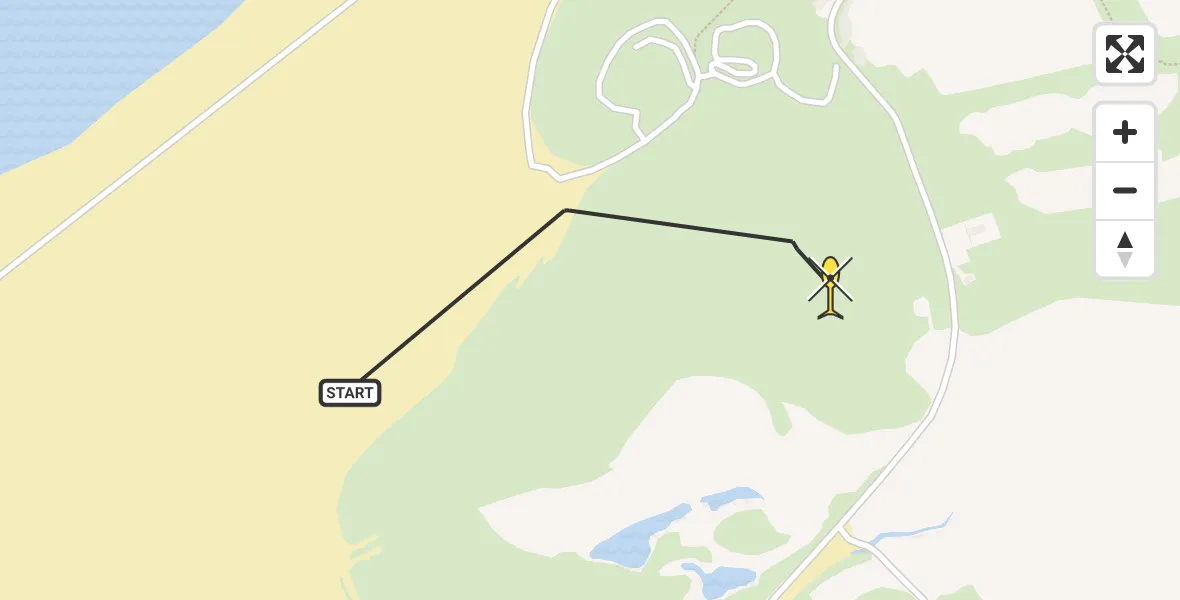 Routekaart van de vlucht: Kustwachthelikopter naar Vlieland, Vliehors