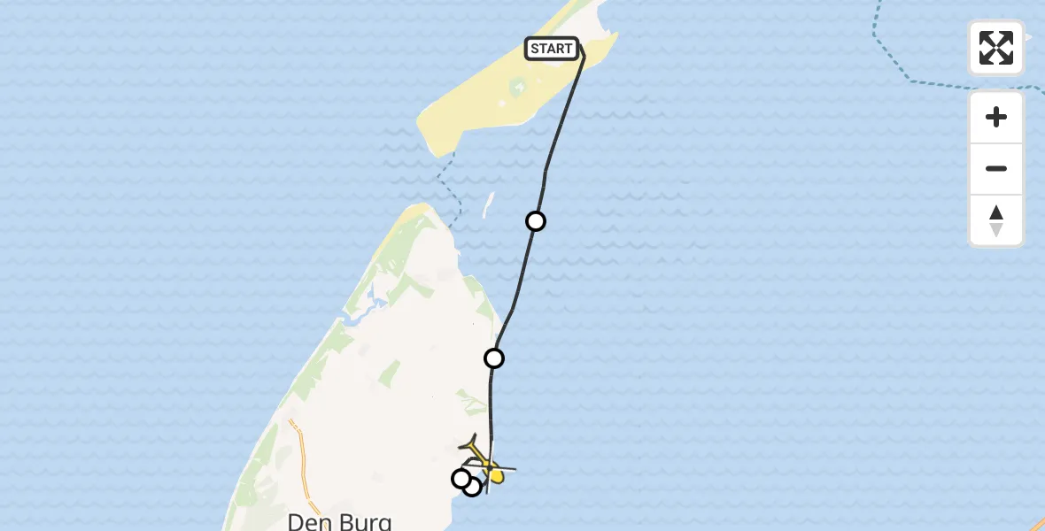 Routekaart van de vlucht: Kustwachthelikopter naar Oosterend, Oostkaap