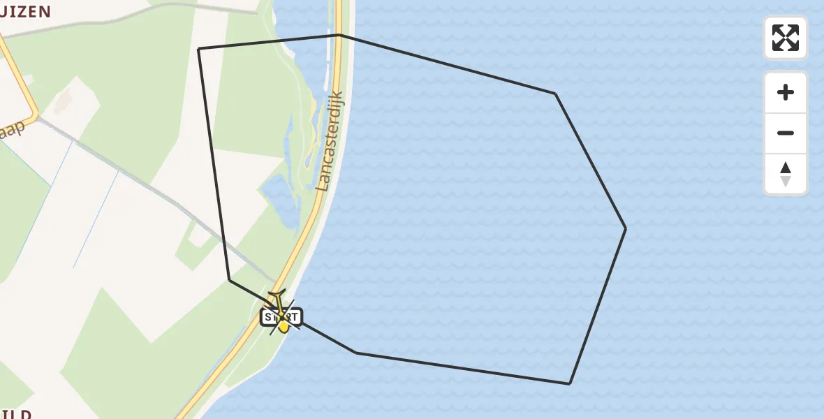 Routekaart van de vlucht: Kustwachthelikopter naar Oosterend, Lancasterdijk