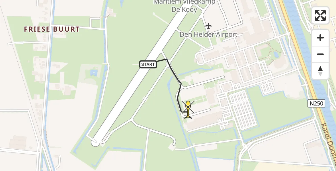 Routekaart van de vlucht: Kustwachthelikopter naar Vliegveld De Kooy, Luchthavenweg