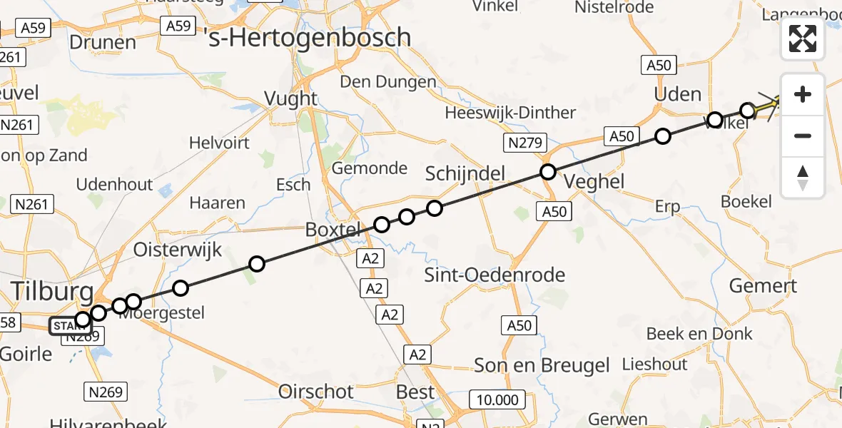 Routekaart van de vlucht: Lifeliner 3 naar Vliegbasis Volkel, Zeelandsedijk