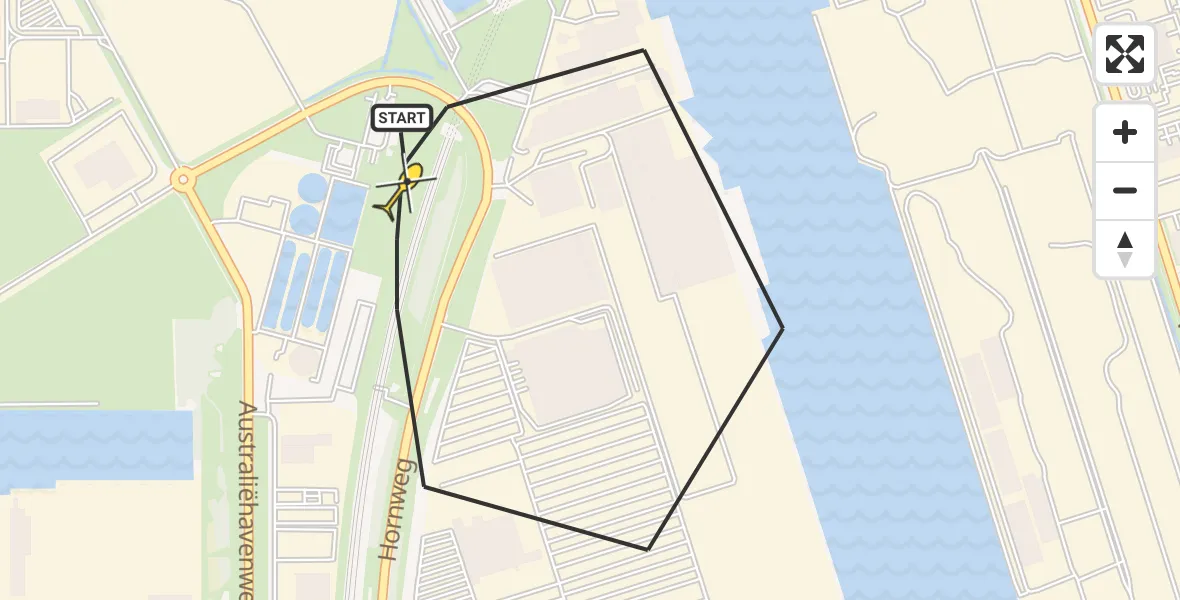 Routekaart van de vlucht: Lifeliner 1 naar Amsterdam Heliport, Hornweg
