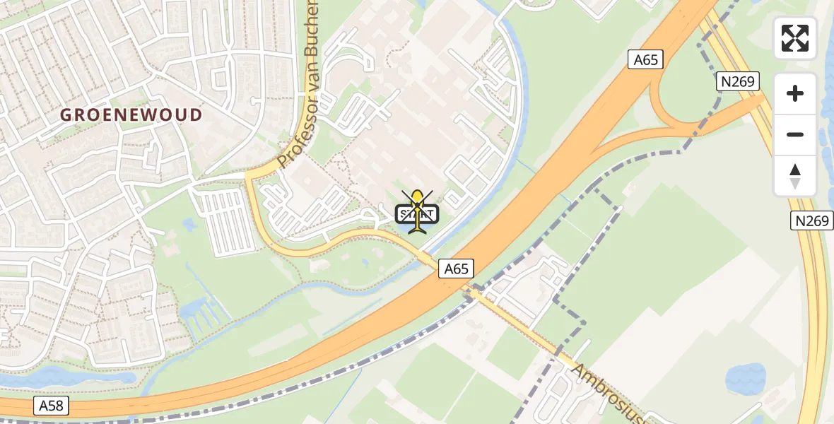 Routekaart van de vlucht: Lifeliner 3 naar Tilburg, Hilvarenbeekseweg