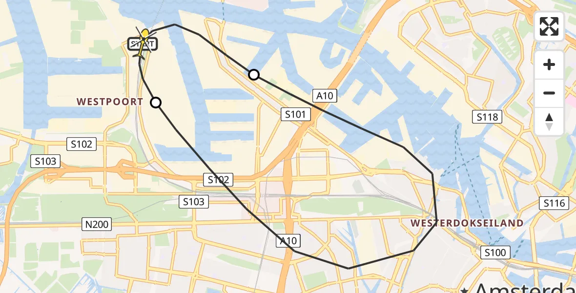 Routekaart van de vlucht: Lifeliner 1 naar Amsterdam Heliport, Hornweg