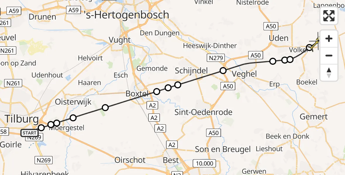 Routekaart van de vlucht: Lifeliner 3 naar Vliegbasis Volkel, Torentjeshoeve