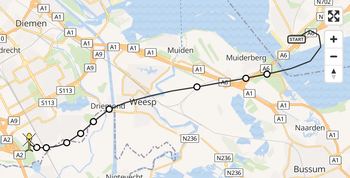 Routekaart van de vlucht: Lifeliner 1 naar Academisch Medisch Centrum (AMC), Helipad