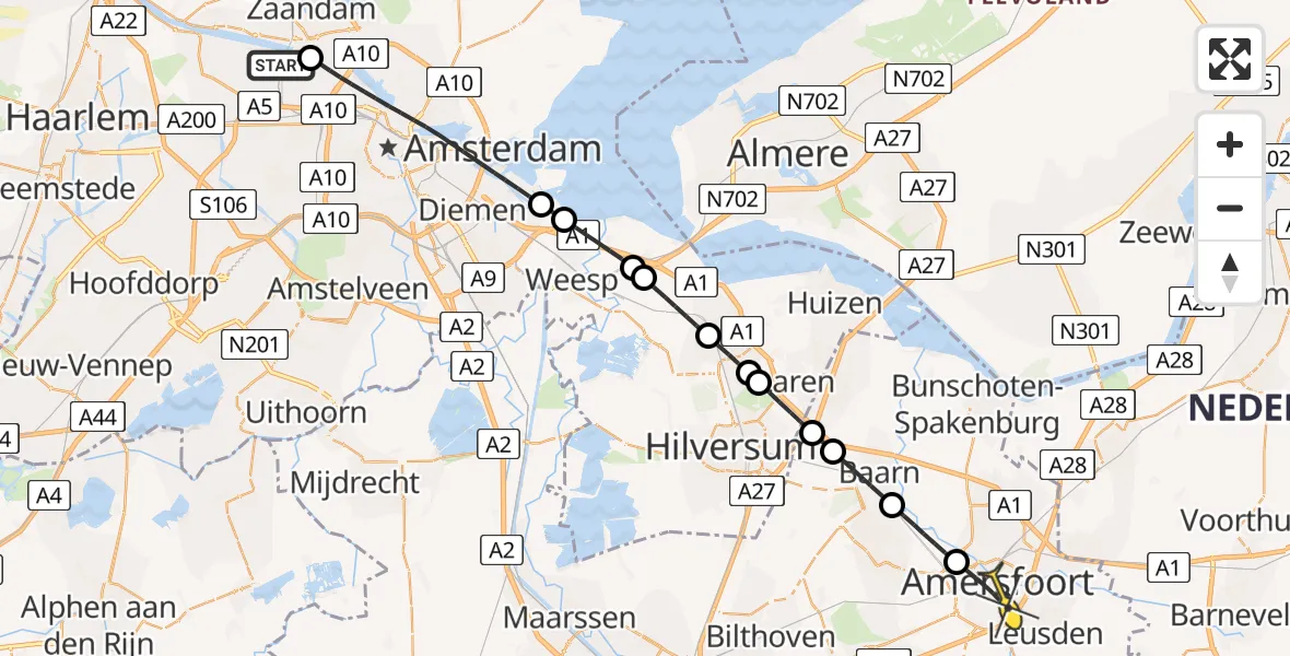 Routekaart van de vlucht: Lifeliner 1 naar Amersfoort, Cornelis van Zwollaan