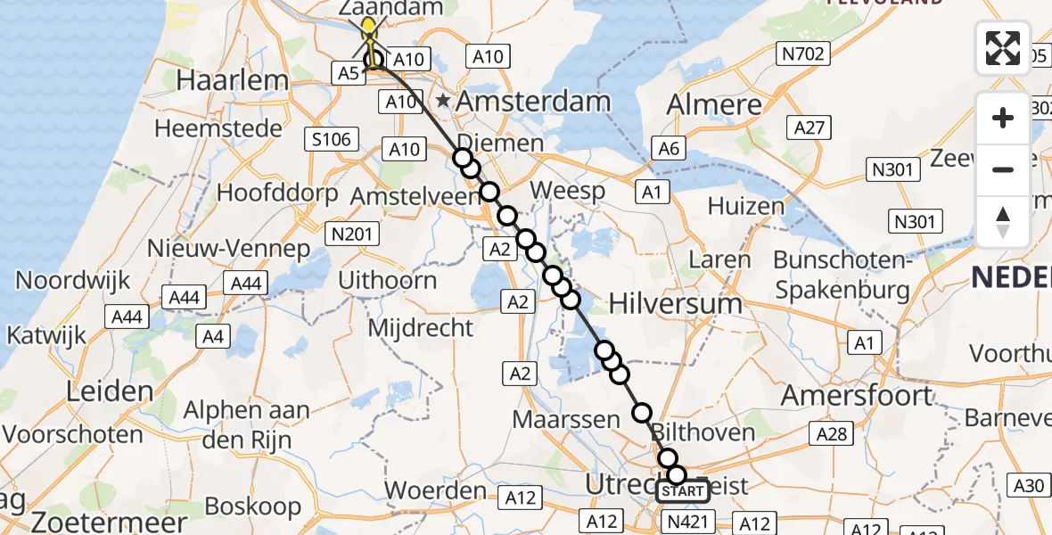 Routekaart van de vlucht: Lifeliner 1 naar Amsterdam Heliport, Hornweg