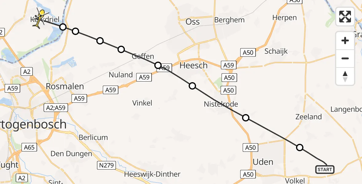 Routekaart van de vlucht: Lifeliner 3 naar Kerkdriel, Ipperakkeren