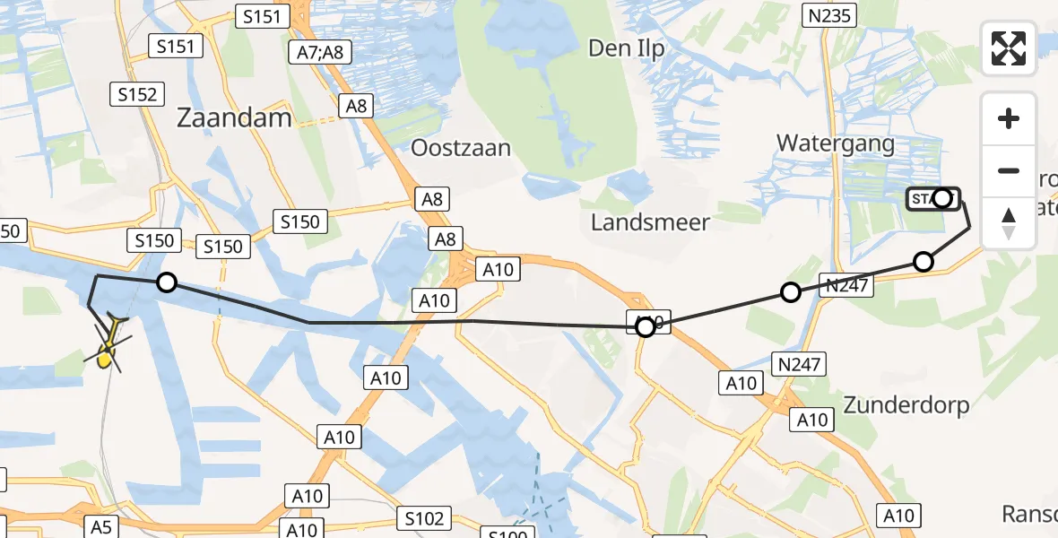 Routekaart van de vlucht: Lifeliner 1 naar Amsterdam Heliport, Hornweg