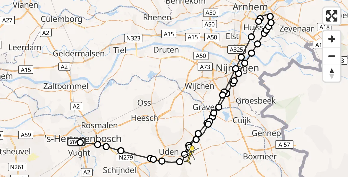 Routekaart van de vlucht: Lifeliner 3 naar Vliegbasis Volkel, Vughterweg