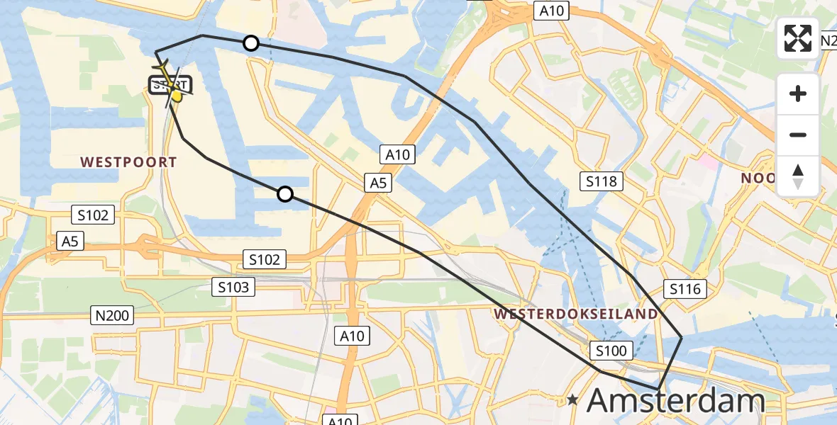 Routekaart van de vlucht: Lifeliner 1 naar Amsterdam Heliport, Hornweg