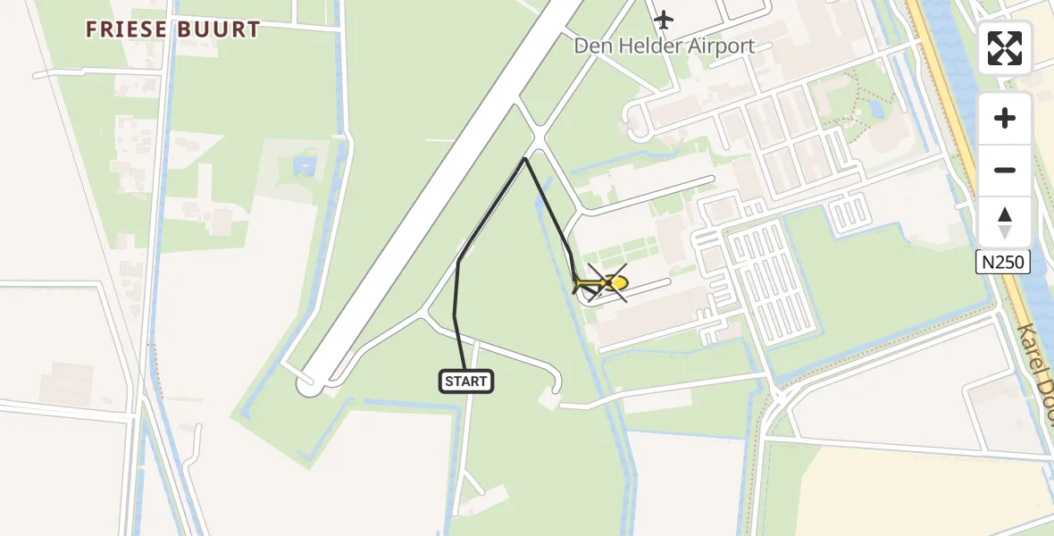 Routekaart van de vlucht: Kustwachthelikopter naar Vliegveld De Kooy, Luchthavenweg