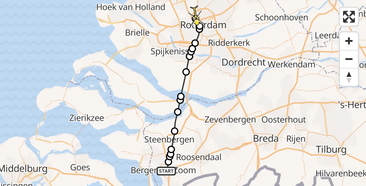Routekaart van de vlucht: Lifeliner 2 naar Rotterdam The Hague Airport, Brandenburgbaan