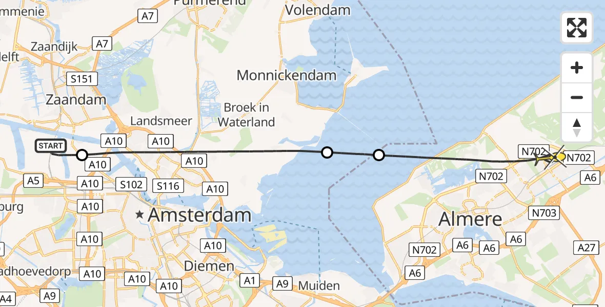 Routekaart van de vlucht: Lifeliner 1 naar Almere, Cornelis Matelieffstraat