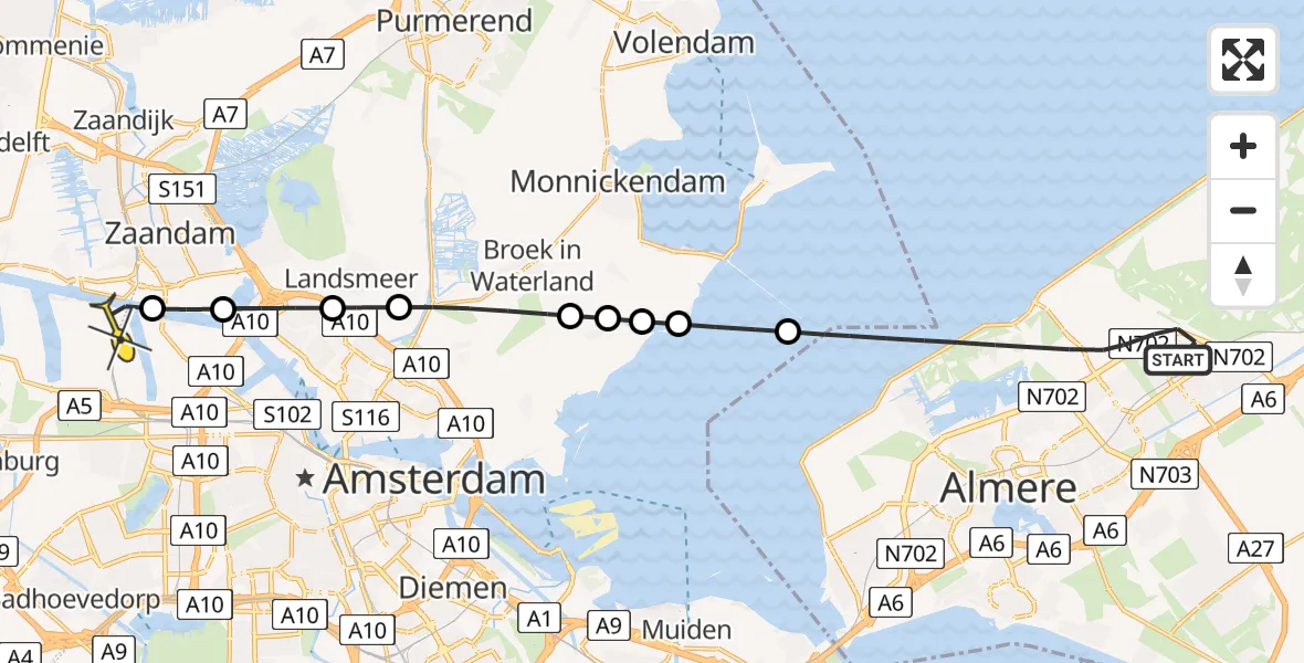Routekaart van de vlucht: Lifeliner 1 naar Amsterdam Heliport, Hornweg