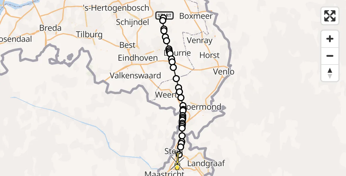 Routekaart van de vlucht: Politieheli naar Beek, Kelmonderhofweg