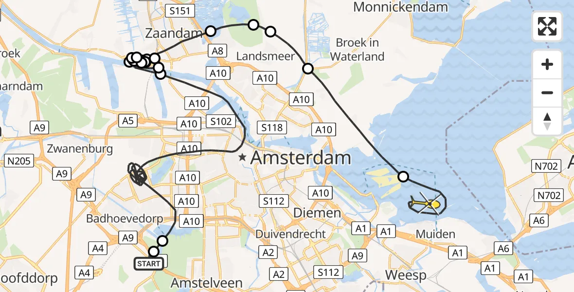 Routekaart van de vlucht: Politiehelikopter naar Muiden, Vecht