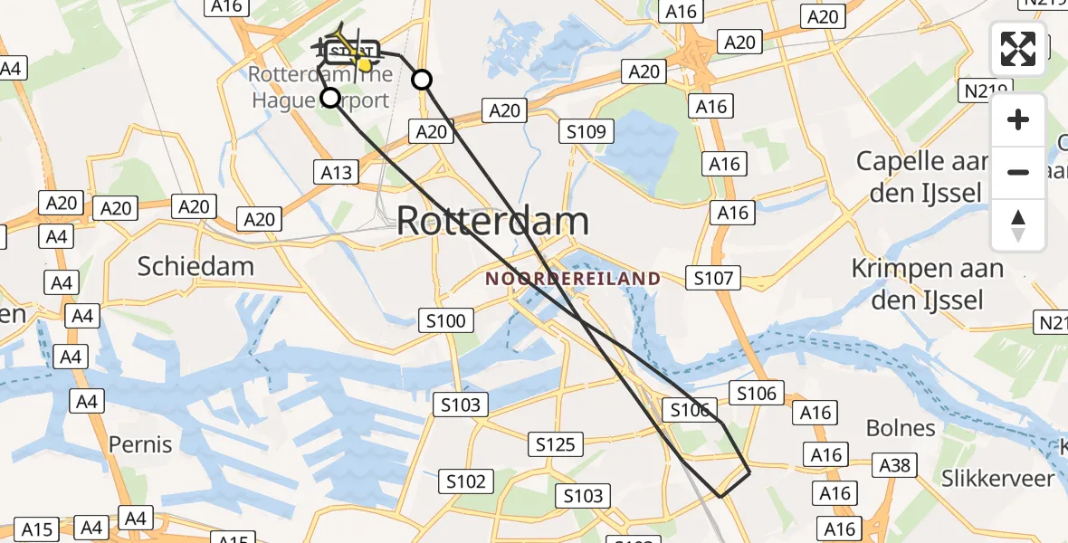 Routekaart van de vlucht: Lifeliner 2 naar Rotterdam The Hague Airport, Brandenburgbaan