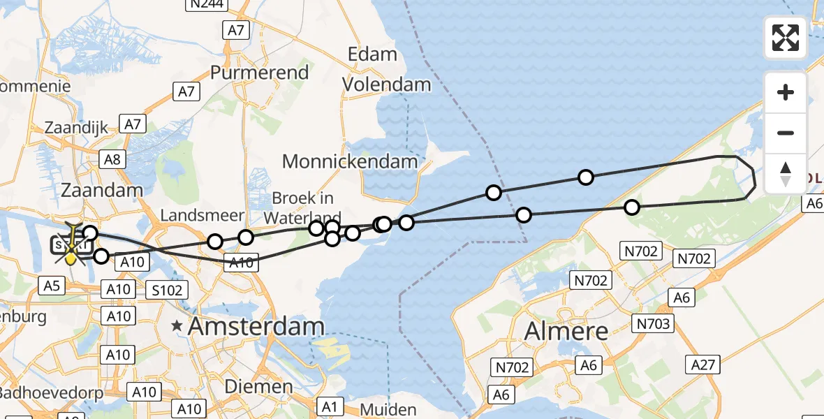 Routekaart van de vlucht: Lifeliner 1 naar Amsterdam Heliport, Hornweg