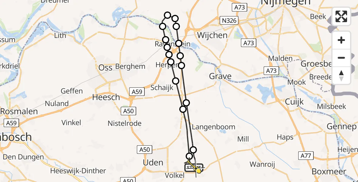 Routekaart van de vlucht: Lifeliner 3 naar Vliegbasis Volkel, Zeelandsedijk