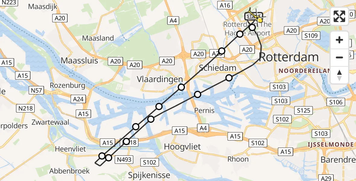 Routekaart van de vlucht: Lifeliner 2 naar Rotterdam The Hague Airport, Brandenburgbaan