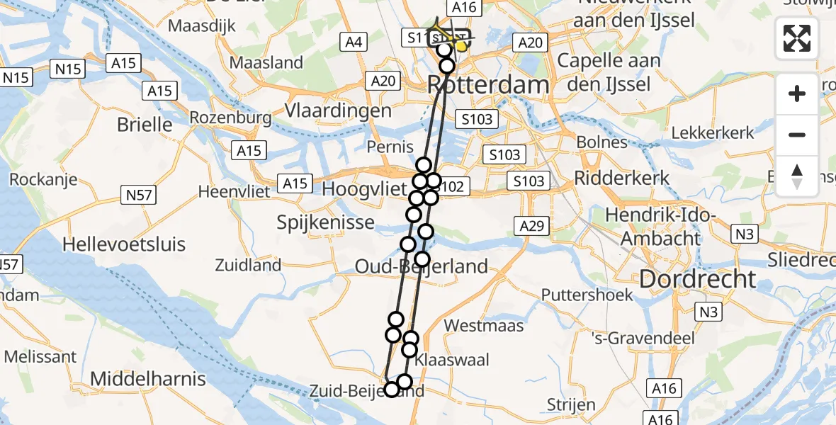 Routekaart van de vlucht: Lifeliner 2 naar Rotterdam The Hague Airport, Brandenburgbaan