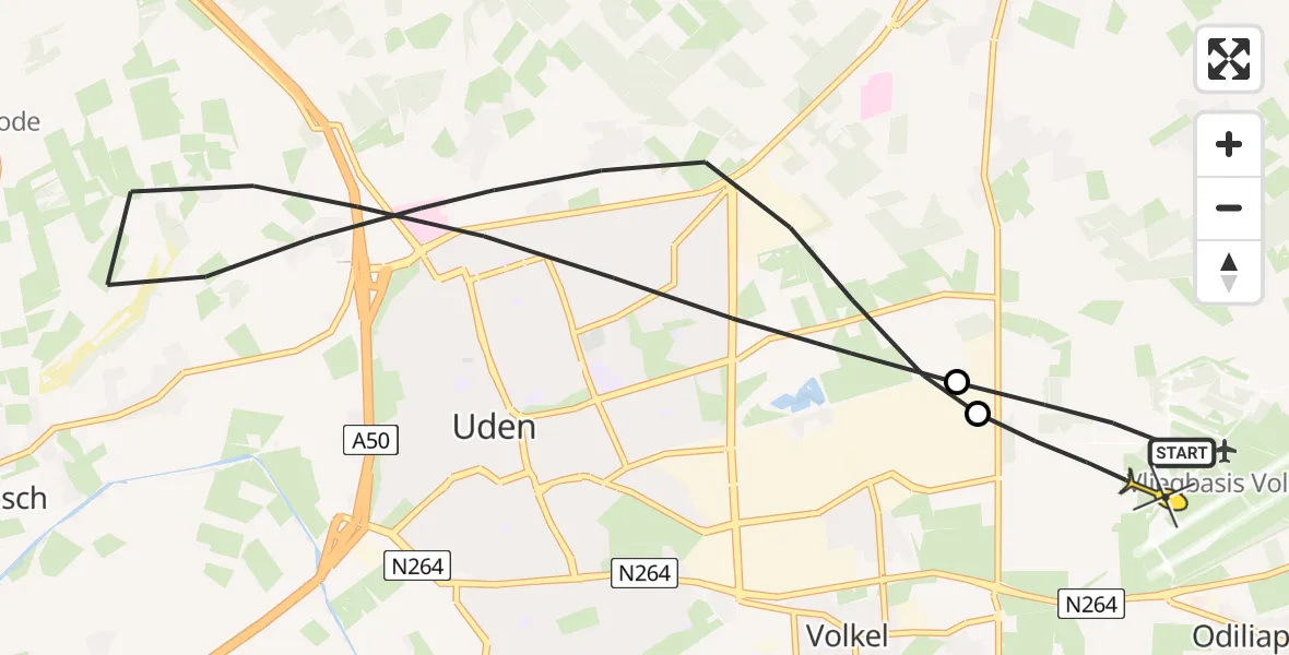 Routekaart van de vlucht: Lifeliner 3 naar Vliegbasis Volkel, Zeelandsedijk
