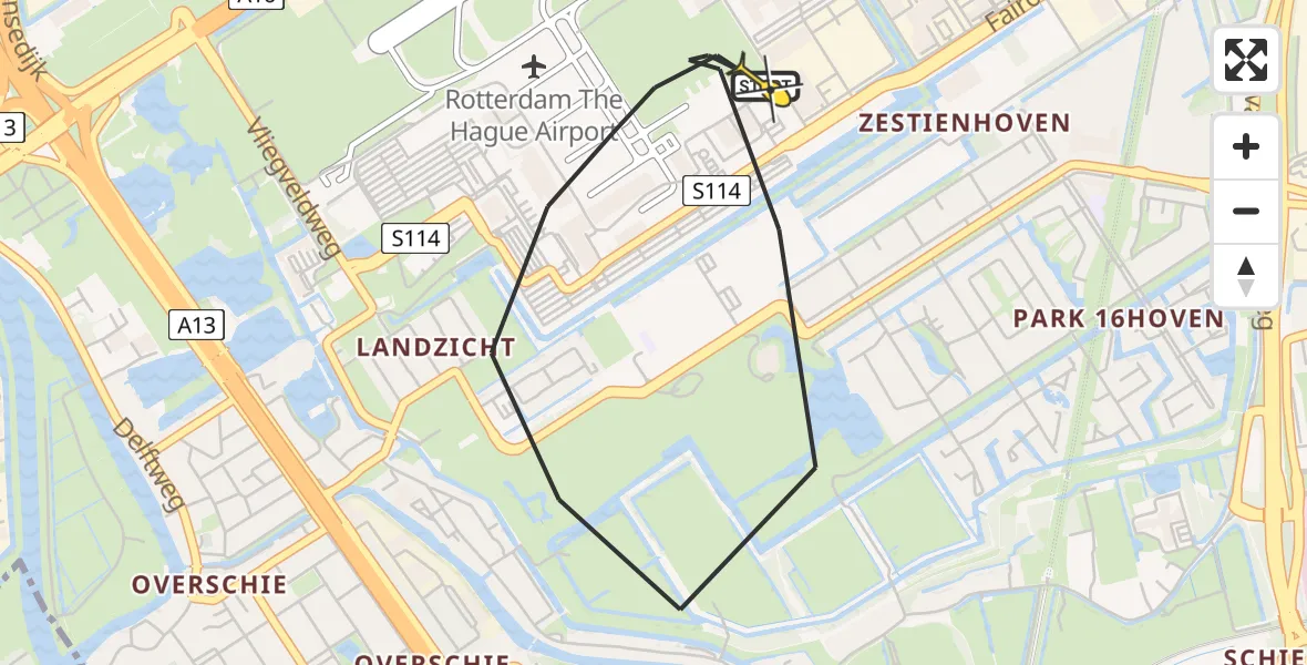 Routekaart van de vlucht: Lifeliner 2 naar Rotterdam The Hague Airport, Brandenburgbaan