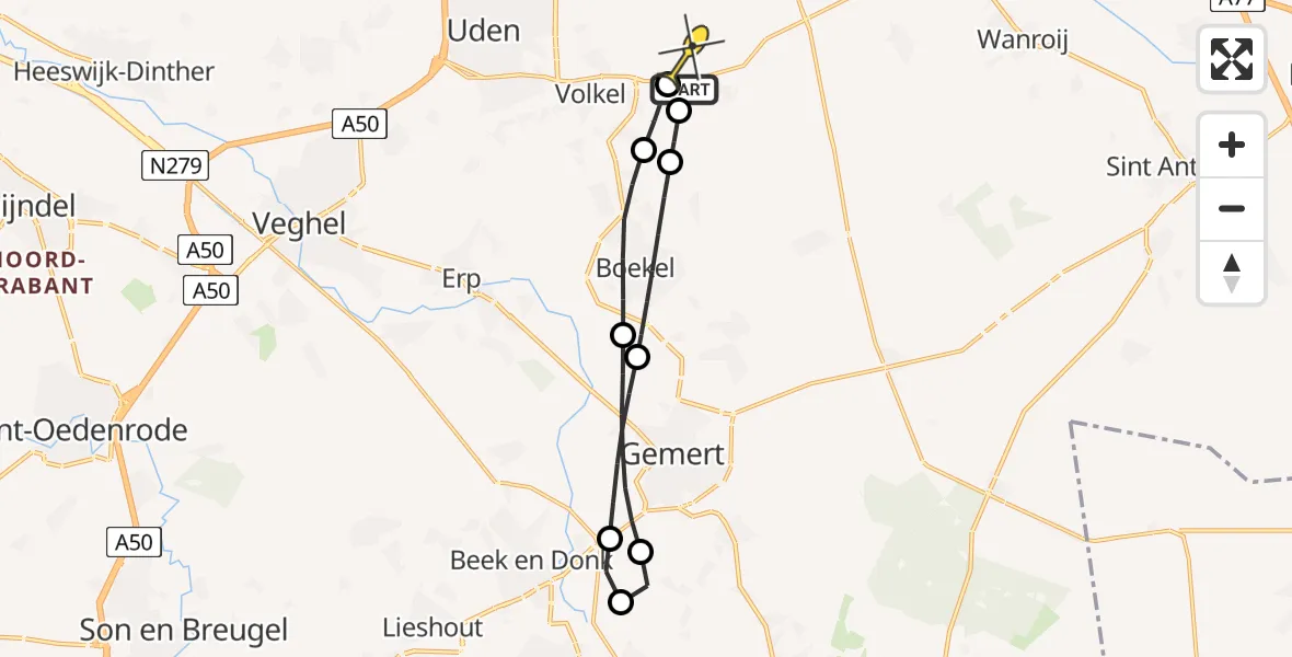 Routekaart van de vlucht: Lifeliner 3 naar Vliegbasis Volkel, Zeelandsedijk
