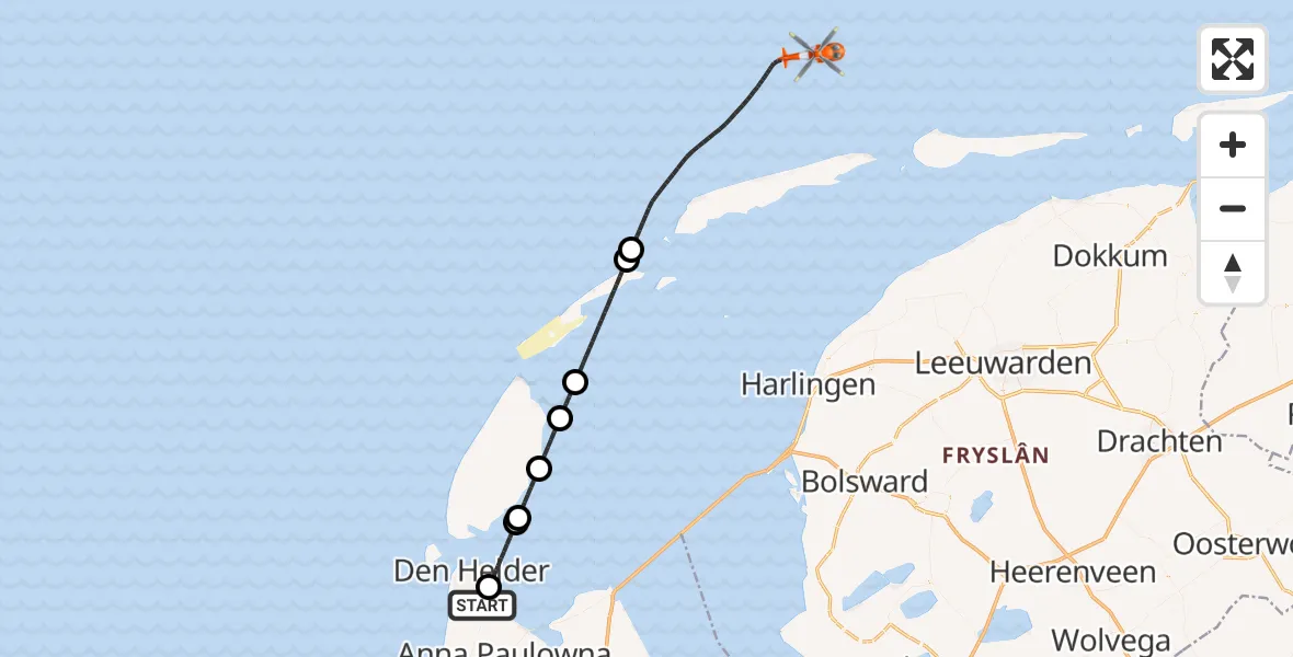 Vluchtroute Kustwachthelikopter Vliegveld De Kooy - , 22 december 2025, 15:50