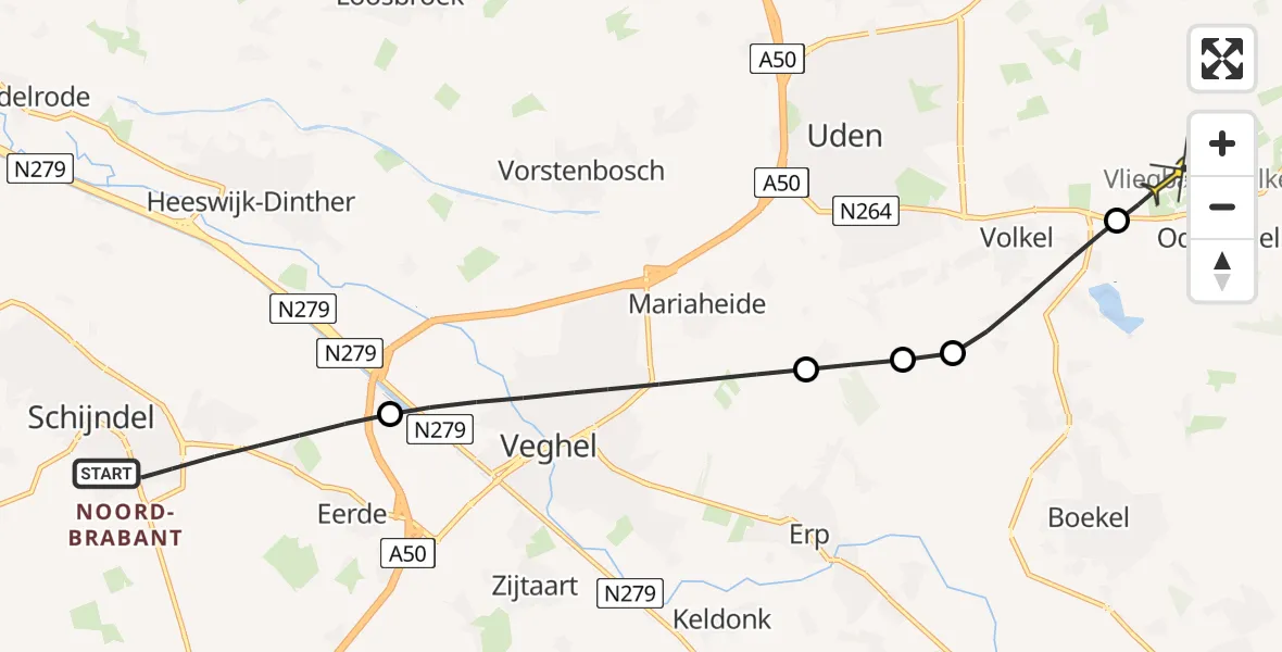 Routekaart van de vlucht: Lifeliner 3 naar Vliegbasis Volkel, Zeelandsedijk