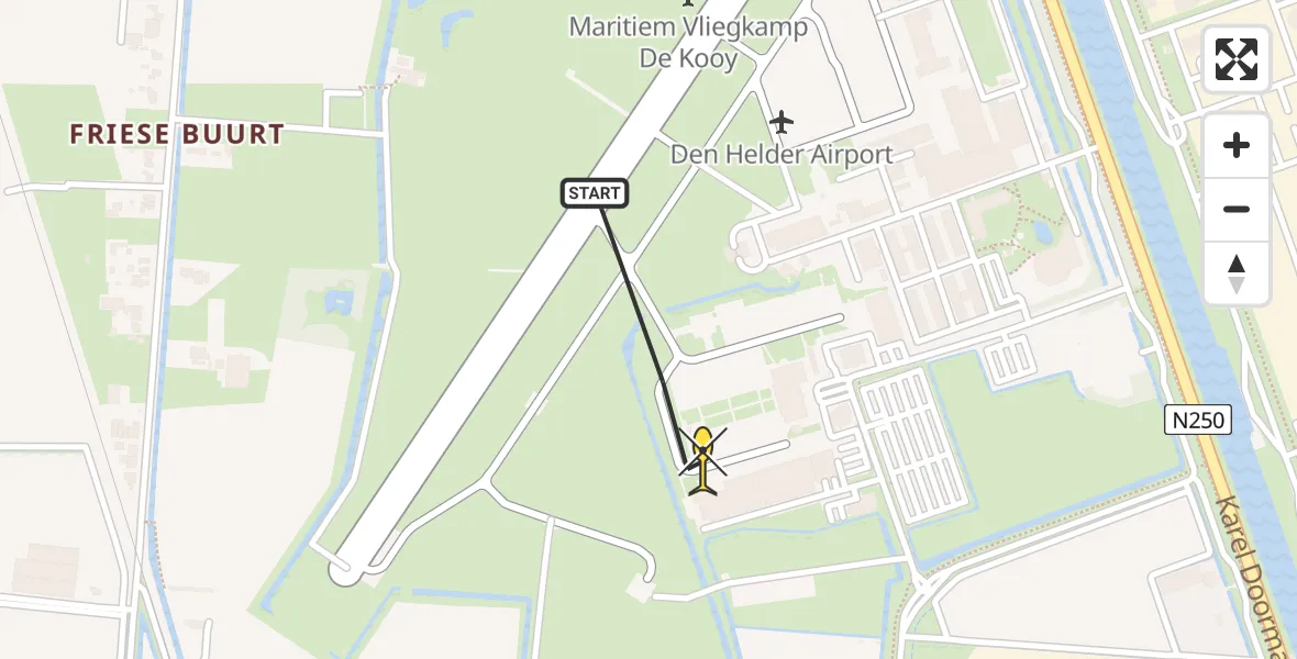 Routekaart van de vlucht: Kustwachthelikopter naar Vliegveld De Kooy, Luchthavenweg