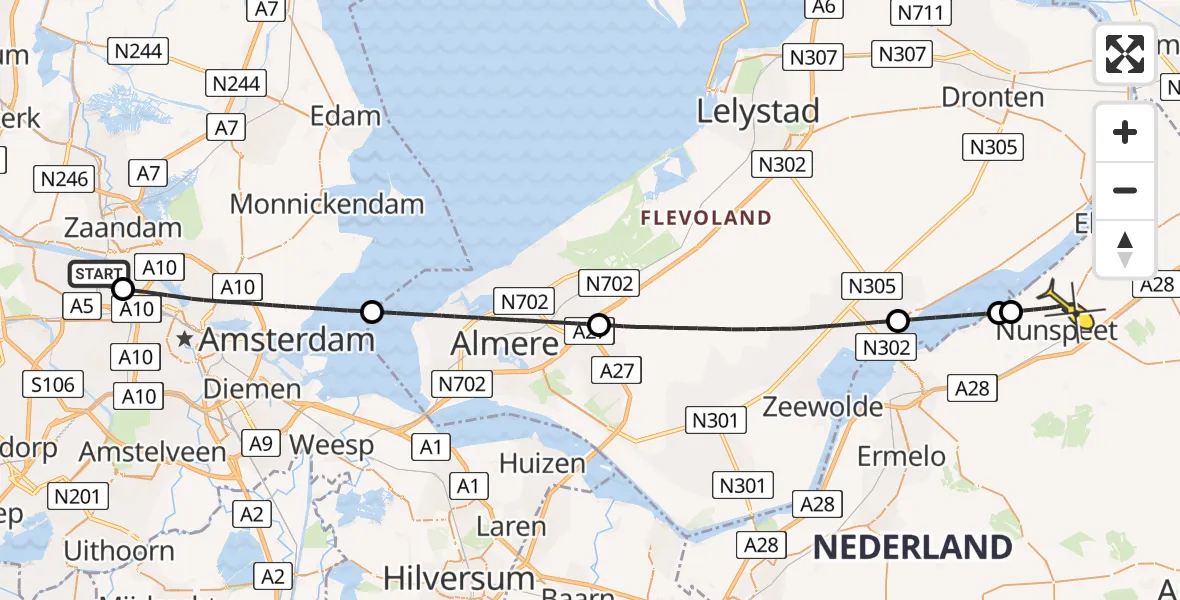 Routekaart van de vlucht: Lifeliner 1 naar Nunspeet, Bovenweg