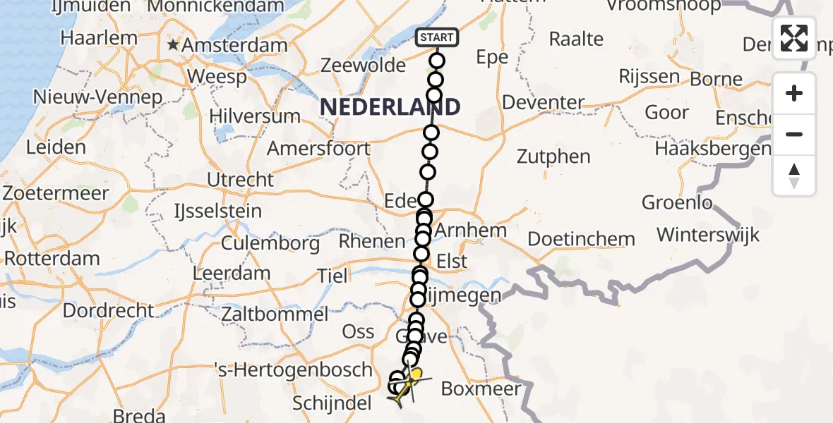 Routekaart van de vlucht: Lifeliner 3 naar Vliegbasis Volkel, Zeelandsedijk