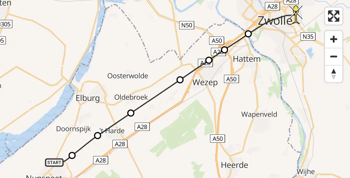 Routekaart van de vlucht: Lifeliner 1 naar Zwolle, Dokter van Heesweg