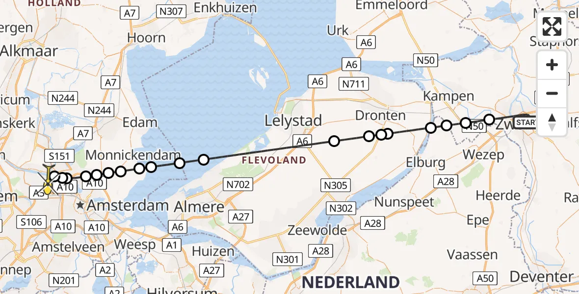 Routekaart van de vlucht: Lifeliner 1 naar Amsterdam Heliport, Capriweg