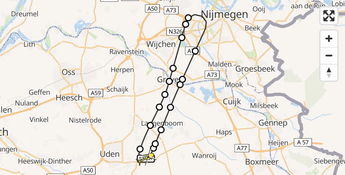 Routekaart van de vlucht: Lifeliner 3 naar Vliegbasis Volkel, Zeelandsedijk