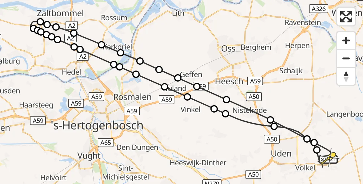 Routekaart van de vlucht: Lifeliner 3 naar Vliegbasis Volkel, Zeelandsedijk