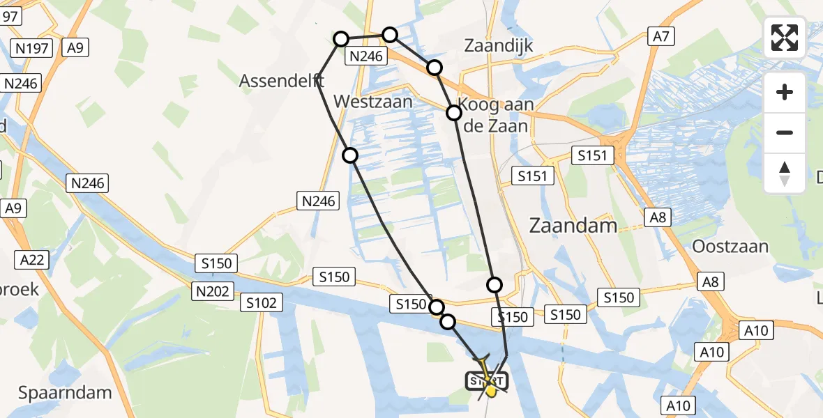 Routekaart van de vlucht: Lifeliner 1 naar Amsterdam Heliport, Capriweg