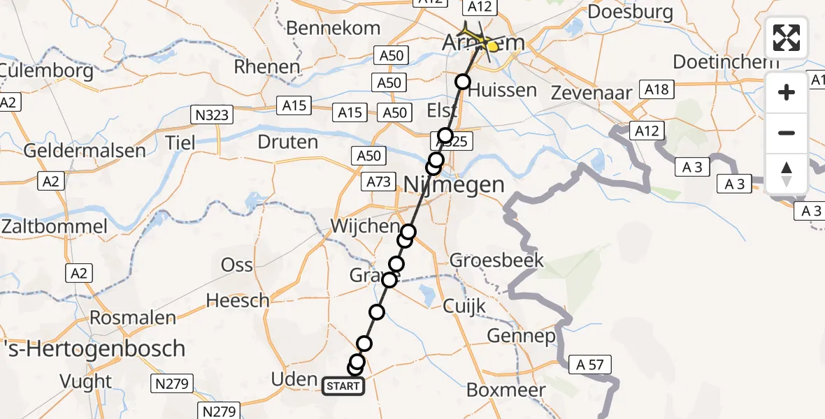 Routekaart van de vlucht: Lifeliner 3 naar Arnhem, Moerasweide