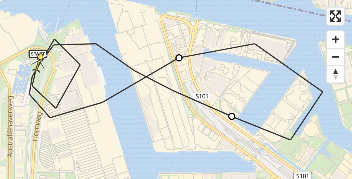 Routekaart van de vlucht: Lifeliner 1 naar Amsterdam Heliport, Hornweg