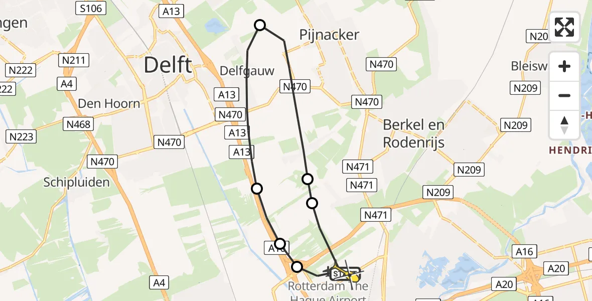 Routekaart van de vlucht: Lifeliner 2 naar Rotterdam The Hague Airport, Brandenburgbaan