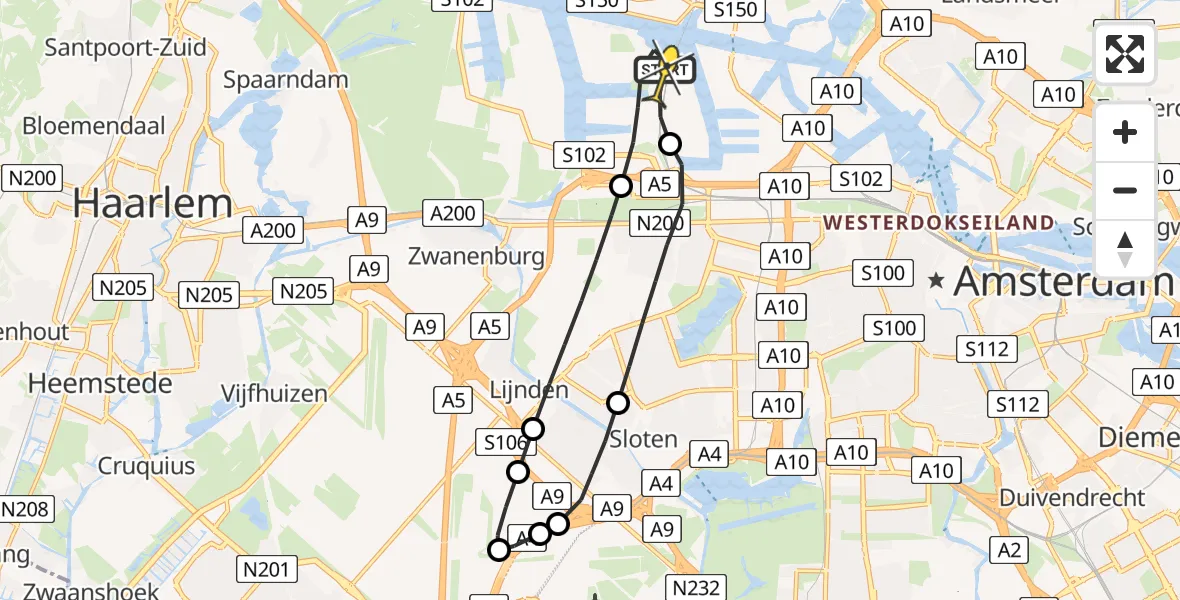 Routekaart van de vlucht: Lifeliner 1 naar Amsterdam Heliport, Hornweg