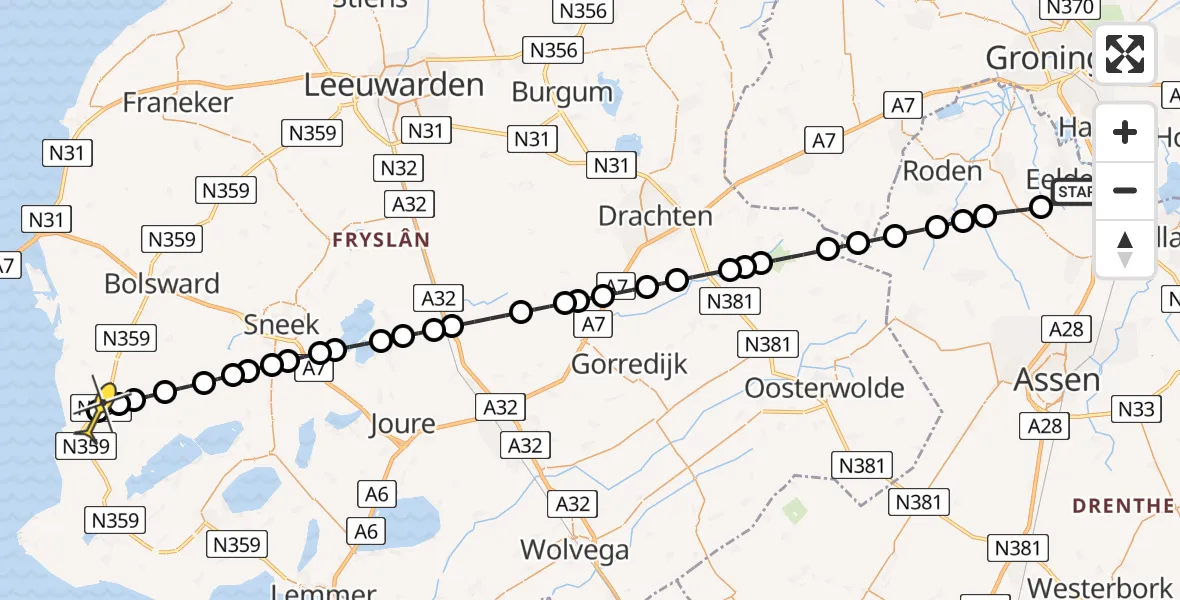 Routekaart van de vlucht: Lifeliner 4 naar Workum, Yttingwei